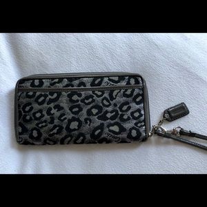 Coach grey leopard print wristlet